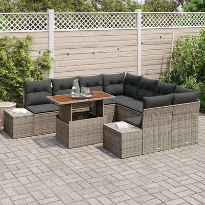 vidaXL Tuin Eettafel Set met kussen 9 pcs Grijs en Bruin