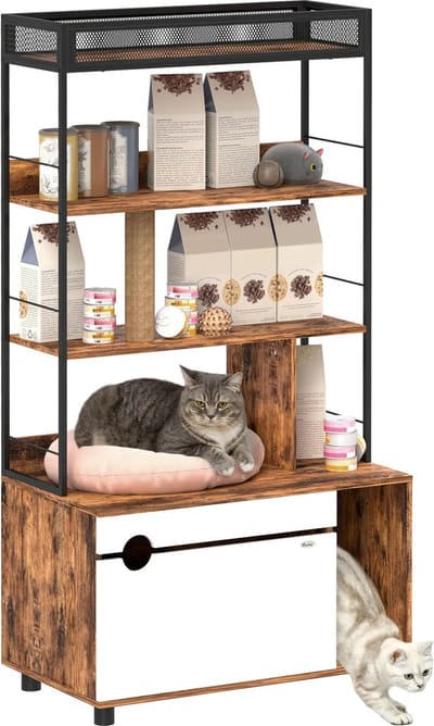 Kattenbak ombouw - Kattenbak kast - Kattenmeubel - Kattenhuis - 80 x 48 x 152 cm - Bruin