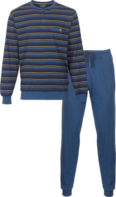 Paul Hopkins Heren Pyjama - Polo Sluiting - Rekbare Jersey - Blauw - Maat XXL
