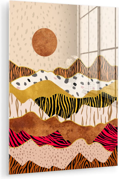 MuchoWow® Glasschilderij 30x40 cm - Schilderij acrylglas - Tijgerprint - Pastel - Goud - Print - Tijger - Abstract - Foto op glas - Muurdecoratie woonkamer - Wanddecoratie slaapkamer - Schilderijen