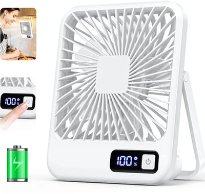 Tafelventilator, draagbare, oplaadbare USB-ventilator, 180° kantelbaar en opvouwbaar - Wit