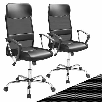 Deuba Bureaustoel – 2 Stuks Ergonomisch Schommelfunctie - Zwart