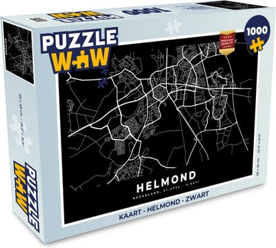 Puzzel Kaart - Helmond - Zwart - Legpuzzel - Puzzel 1000 stukjes volwassenen