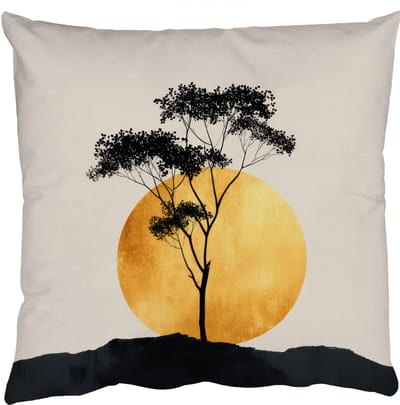 Sierkussens - Kussentjes Woonkamer - 50x50 cm - Zwarte boom - Gouden cirkel - Heuvel