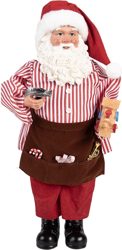 Clayre & Eef Kerstdecoratie Beeld Kerstman 22x19x45 cm Rood Textiel
