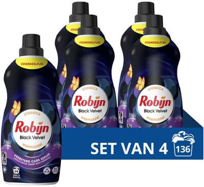 Robijn - Klein & Krachtig Wasmiddel Black Velvet 34 Wasbeurten - 4 x 1,19 liter - Voordeelverpakking