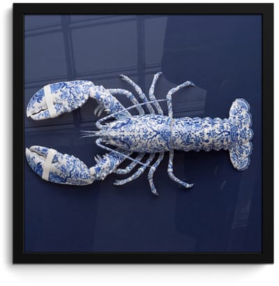 Poster in lijst - Fotolijst 40x40 cm - Posters - Kreeft - Porselein - Delfts - Blauw - Posterlijst zwart - Decoratie - Wanddecoratie woonkamer - Muurdecoratie slaapkamer