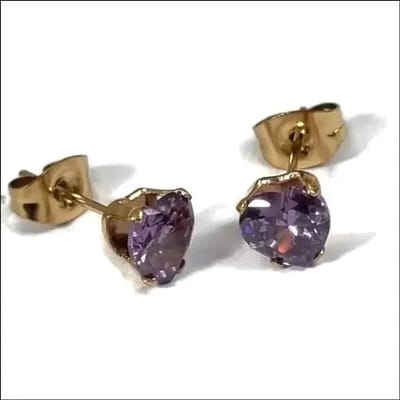 Aramat Jewels | Oorbellen | Stalen Hartjes Oorstekers Zirkonia – Diverse Kleuren & Maten 316L RVS | Goudkleur / 6 mm / Paars | | | Staal | Kinderen, Volwassenen | Verkleurd niet