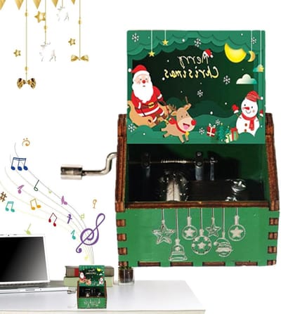 Houten Muziekdoos - Draaibare Melodie - Feestelijke Sfeer - Handbediend Mechanisme - 64 cm - Houtkleurig