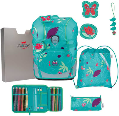 DerDieDas schooltas ErgoFlex Tiny Set 6-delig Butterfly Garden turquoise