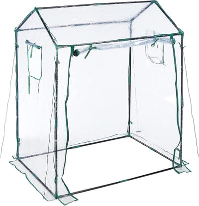 Famanu - Kweekkas, van oprolbare deur, HBD: 152 x 132 x 92 cm, met steeksysteem, tuin of balkon, transparant