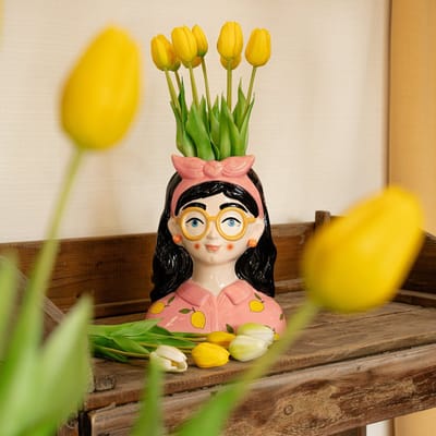 Vaas Lady 'Kylie' ↑ 27 cm + 10x real touch Tulpen Geel (yellow)