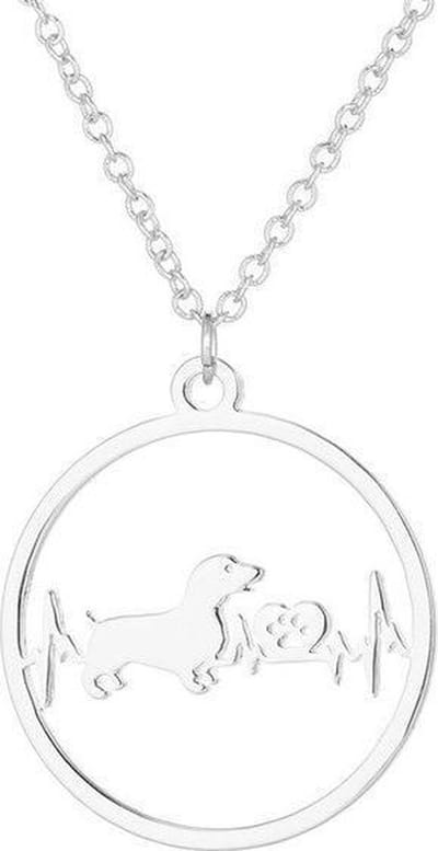 24/7 Jewelry Collection Teckel Hartslag Pootje Ketting - Cirkel - Zilverkleurig