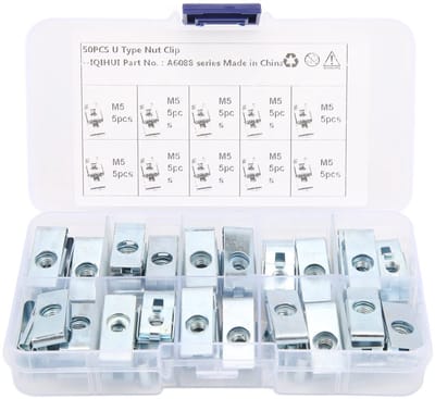 Dailygoods- Clipmoeren 50 Stuks - U-vormige Moeren - Duurzaam Koolstofstaal - Roestbestendig - M5 - Opbergdoos - Bevestigingsmoeren