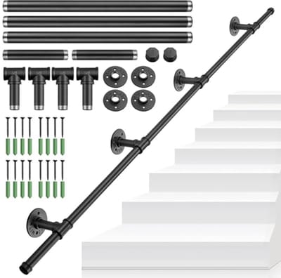 Trapleuning Wandmontage 150 cm - Stalen Buis 25 mm - Zwart - Antislip - Veiligheidsoplossing voor Kinderen en Senioren - Binnen en Buiten