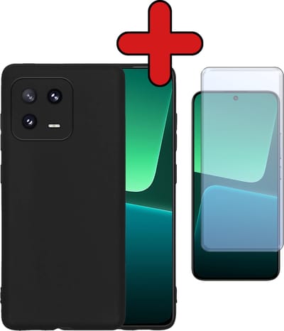 Hoesje - Met Screenprotector - Geschikt voor Xiaomi 13 - Sterk & Shockproof - Telefoon Hoes - Back Cover - Siliconen Case - Telefoonhoes - Zwart