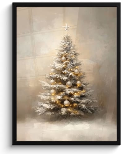 Poster in lijst - Fotolijst 50x70 cm - Posters - Kerst - kerstboom - Sneeuw - Art - Posterlijst zwart - Decoratie - Wanddecoratie woonkamer - Muurdecoratie slaapkamer - Kerstversiering - Kerstdecoratie voor binnen - Kerstmis