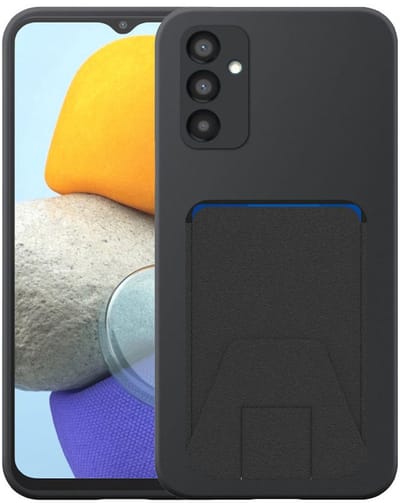 Geschikt voor Samsung Galaxy M23 Telefoonhoesje met Verstelbare Leren Pasjeshouder - Flexible Back Cover Case Siliconen TPU with Adjustable Leather Cardslot - Zwart - Smartphonica geschikt voor Samsung Galaxy M23