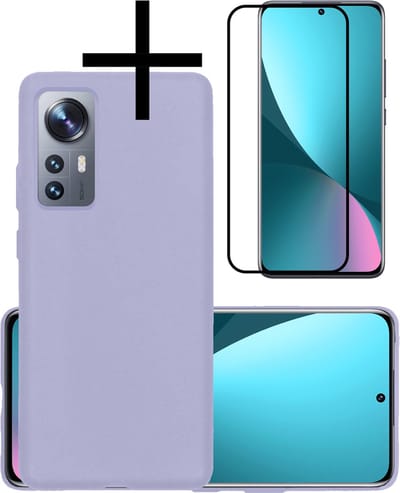 Hoesje - Met Screenprotector - Geschikt voor Xiaomi 12 Pro - Sterk & Shockproof - Back Cover - Siliconen Case - Telefoon Hoes - Lila