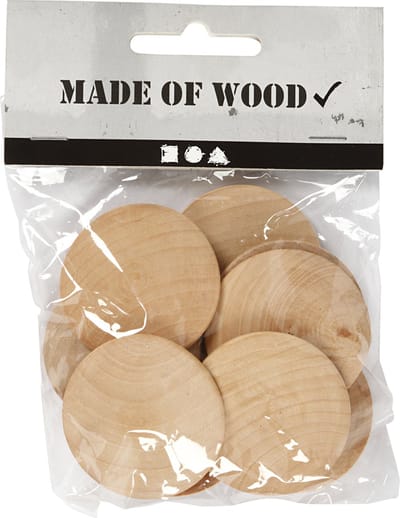 Houten knopen, d 40 mm, dikte 6 mm, 10 stuk/ 1 doos