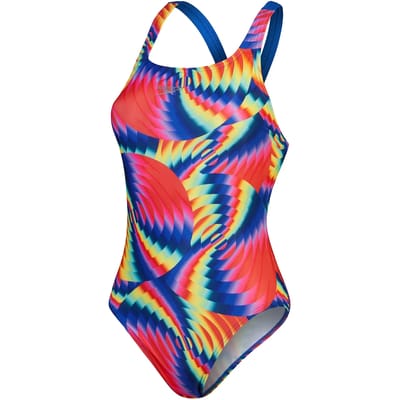 Speedo Womens Allover Digital Leaderback Watermelon, Flare Pink, Mandarin Peel, Lemon Drizzle