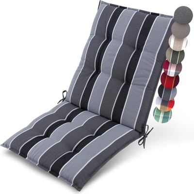 Beautissu Sun-NL – Premium Lage Rugleuning Kussen 100x50 cm – UV-bestendig & 8cm Dik Kussen Tuinstoelkussen Antislip Bevestigingsbanden – Stevige Stof Antraciet Gestreept