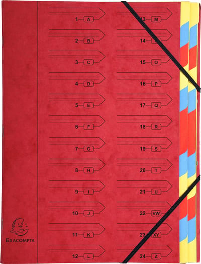 Exacompta 8x Sorteermap met vaste rug en elastosluiting - 24 indelingen - Rood - 54245E