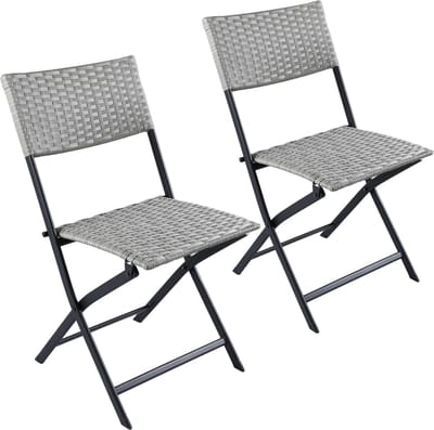 BRUBAKER Lugano Tuinstoel, 2-delige set, polyrotan klapstoel, weerbestendig en robuust, balkonstoel, inklapbaar, campingstoel voor tuin, balkon, terras, campingstoel, grijs/beige