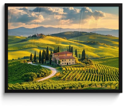 Poster in lijst - Fotolijst 70x50 cm - Posters - Toscane - Landschap - Wijngaarden - Posterlijst zwart - Decoratie - Wanddecoratie woonkamer - Muurdecoratie slaapkamer