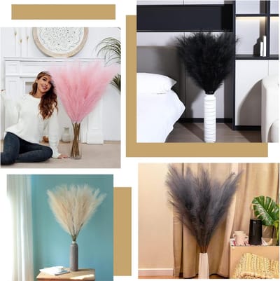 6 Stuks Neppampasgras 110 cm - Fluffy Faux Pampas voor Bruiloft, Woonkamer en Slaapkamer Decoratie in Boho Stijl (Beige)