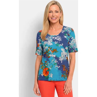 Shirt van een zachte katoenmix - blauw / oranje / gedess. - Gr. 21 van Goldner Fashion