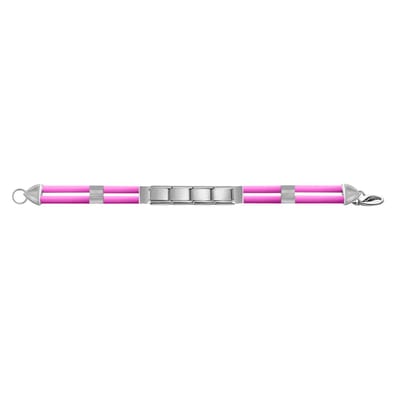 Quiges - 9mm -Schakel - armband - Zilveren Glanzend - Roze - Geschikt voor - Bedel - SchakelBedel - italy bedels