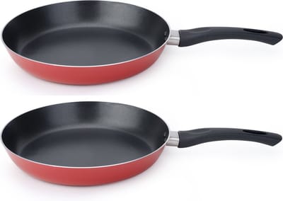 Set van 2x stuks aluminium professionele rode koekenpan met anti-aanbak laag 28 cm - Hapjespannen