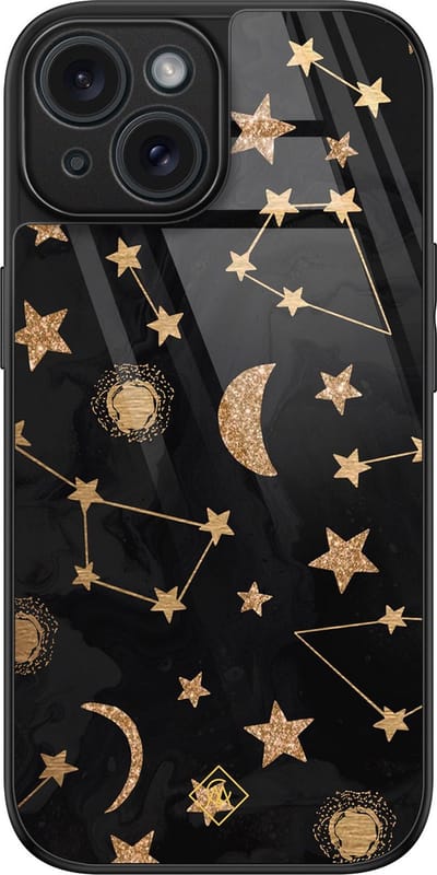 Casimoda® hoesje - Geschikt voor iPhone 15 - Counting The Stars - Luxe Hard Case Zwart - Backcover telefoonhoesje - Goudkleurig