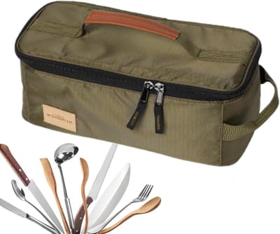 Opbergtas Kampeerspullen - Reisorganisator Buitenuitrusting - Koken Buiten - Waterdicht Materiaal - 31x13x12 cm - Legergroen