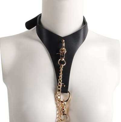 Banoch | Collar Classic | imitatie leer halsband zwart / goud | bdsm
