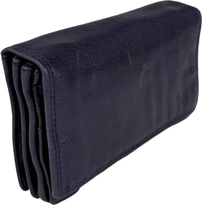 Dames portemonnee donkerblauw gewassen leer - Soepel leren luxe portemonnee voor dames - Arrigo
