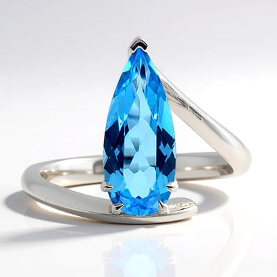 Cavill - Elegante Damesring - 925 Sterling Zilver Gerhodineerd - 2,601 ct Peervormige Blauwe Braziliaanse Topaas - Marambaia Topaas Sieraad