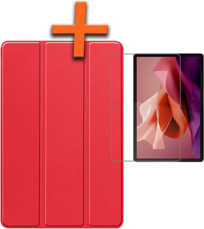 Hoesje - Geschikt voor Lenovo Tab P12 - Met Screenprotector - Trifold Bookcase - Hard Cover Case - Met Uitsparing Geschikt voor Lenovo Pen - Hardcover Book - Tablet Hoes - Rood