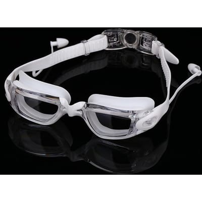 Lunettes de natation plates en silicone anti-buée pour adulte Vision haute définition Lunettes de natation hydrofuges pour hommes et femmes Adult blanc