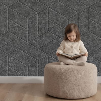 Wandpaneel vilt, kubus, donkergrijs – 2950 x 1200 mm | 9mm dik | Verbetert de akoestiek | Eenvoudige montage | Wanddecoratie