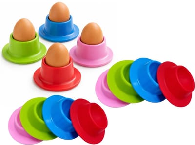 Bellatio Design Eierdopjes Rubber - set van 12x - multi kleuren - porselein - 9 x 2 cm - voor ontbijt/brunch/pasen
