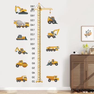 Height Measuring Rod Muursticker met Boom en Voertuigen voor Kinderkamer - Leuke Decoratie voor Jongens en Meisjes, Groeimeter, Wanddecoratie