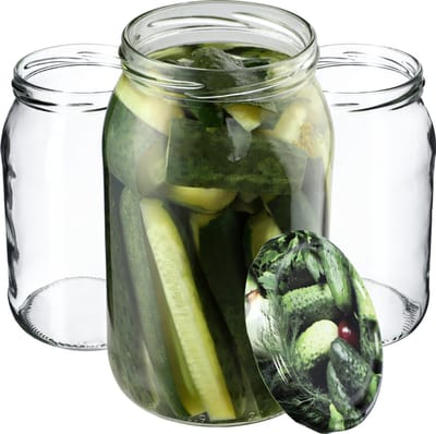 KADAX Weckpotten, 900 ml, weckpot om in te zetten, inmaakpotten voor schroefdeksel, inmaakglas, bruikbaar als jampot, voorraadpot, conservenglas (8 stuks, komkommers)