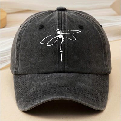 Retro Baseballpet met Zachte Rand en Gebogen Vizier met Libellenprint, Verstelbaar, voor Mannen en Vrouwen, voor Buitensport en Vrije Tijd Adjustable black