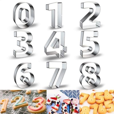 Dailygoods- Uitsteekvormen Set van 9 Stuks - Grote Cijfers 0-9 - Koekjesvormen - Taartdecoratie - Voedselveilig Roestvrij Staal - Afmetingen Tot 6,6 cm - Koekjesvormpjes