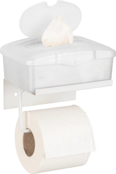 WENKO Toiletrolhouder met planchet Desulo mat wit staal - WC rolhouder met plankje - Toiletpapierhouder met plateau - Bevestigen met of zonder schroeven - Zelfklevend
