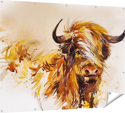 Gards Tuinposter Schotse Hooglander Koe - Abstract - 160x120 cm - Tuindoek - Tuindecoratie - Wanddecoratie buiten - Tuinschilderij