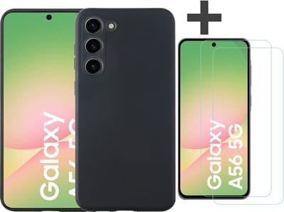 Hoesje geschikt voor Samsung Galaxy A56 hoesje zacht siliconen met 2 Stuks gehard glas Screenprotectors- Arara backcover - Zwart