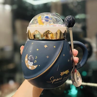 Astronaut Serie Ruimte Mok met Deksel Lepel Keramiek Koppels Waterbeker Meisje Cadeauset Cadeau voor Vriend